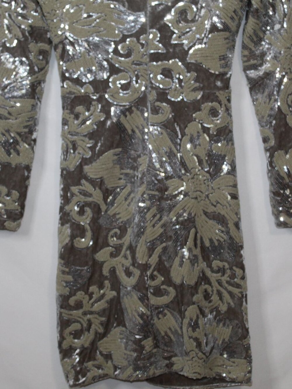 Maje women's dress size XS silver floral velvet sequin formal mini ruched cutout - Picture 14 of 14
